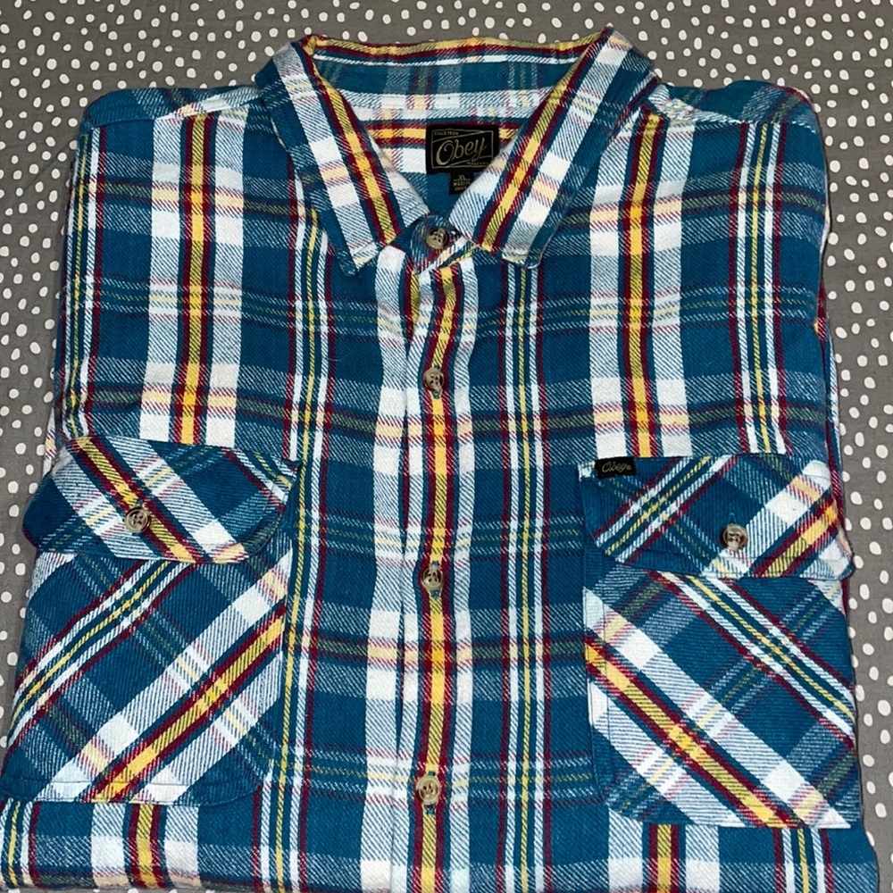 Obey XL Multi-Colored Long Sleeve Button-Up